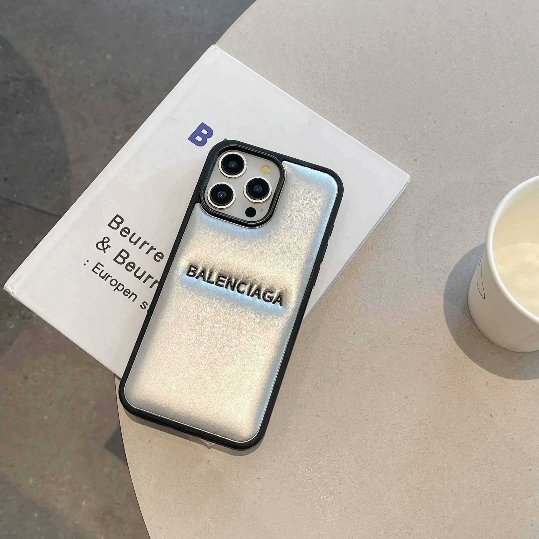 Balenciga Silver Embossed iPhone Case - Image 3