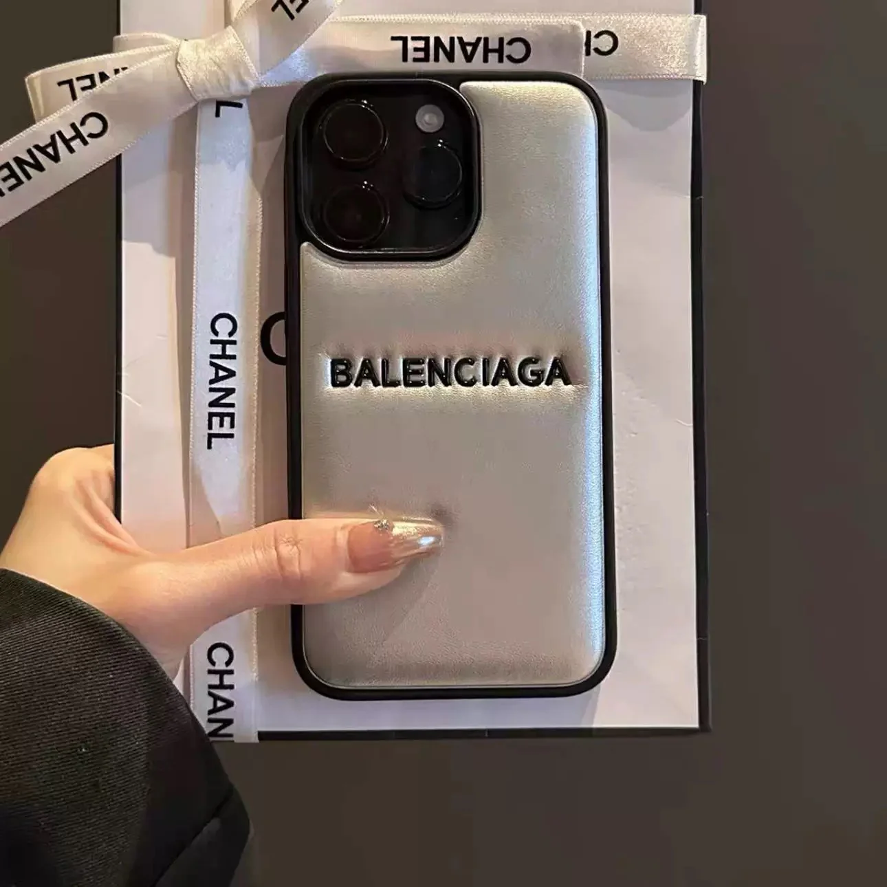 Balenciga Silver Embossed iPhone Case - Image 8